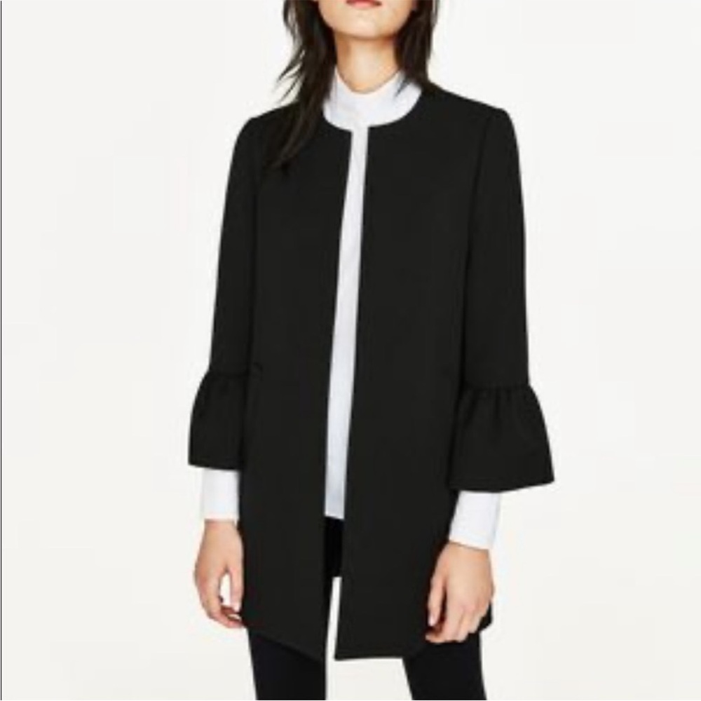 Zara Elegant Black Coat with Bell Sleeves